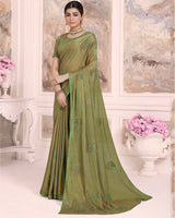 Vishal Prints Shadow Green Designer Fancy Brasso Saree With Embroidery Work And Diamond Piping