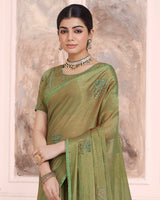 Vishal Prints Shadow Green Designer Fancy Brasso Saree With Embroidery Work And Diamond Piping
