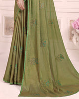 Vishal Prints Shadow Green Designer Fancy Brasso Saree With Embroidery Work And Diamond Piping