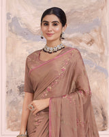 Vishal Prints Leather Brown Designer Fancy Brasso Saree With Embroidery Work And Diamond Piping