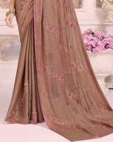 Vishal Prints Leather Brown Designer Fancy Brasso Saree With Embroidery Work And Diamond Piping