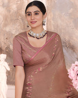 Vishal Prints Leather Brown Designer Fancy Brasso Saree With Embroidery Work And Diamond Piping