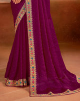 Vishal Prints Grape Purple Designer Fancy Chiffon Saree With Diamond Work And Embroidery Border