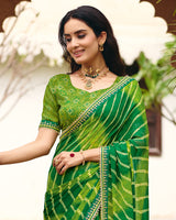 Vishal Prints Shaded Green Traditional Print Chiffon Saree With Fancy Embroidered Border