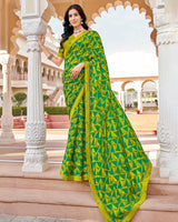 Vishal Prints Olive Green Printed Georgette Saree With Border
