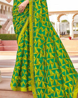 Vishal Prints Olive Green Printed Georgette Saree With Border