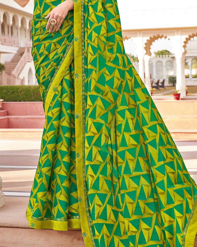 Vishal Prints Olive Green Printed Georgette Saree With Border