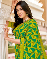 Vishal Prints Olive Green Printed Georgette Saree With Border