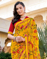 Vishal Prints Dark Yellow Printed Georgette Saree With Border