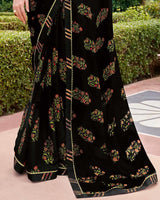 Vishal Prints Black Printed Georgette Saree With Border