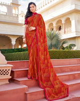 Vishal Prints Dark Red Printed Georgette Saree With Border