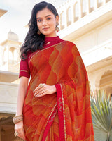 Vishal Prints Dark Red Printed Georgette Saree With Border
