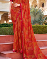 Vishal Prints Dark Red Printed Georgette Saree With Border