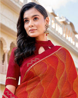 Vishal Prints Dark Red Printed Georgette Saree With Border