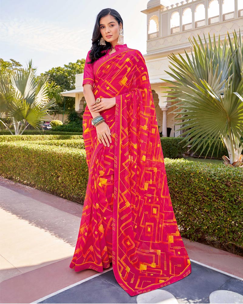 Vishal Prints Rani Printed Georgette Saree With Border