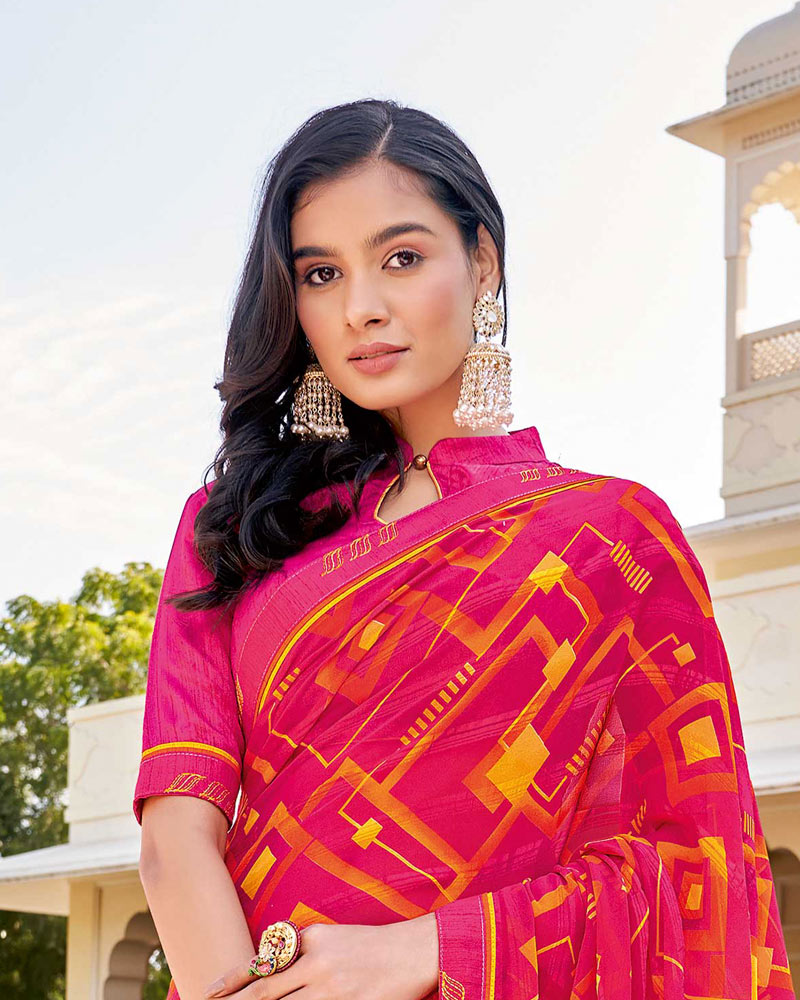 Vishal Prints Rani Printed Georgette Saree With Border