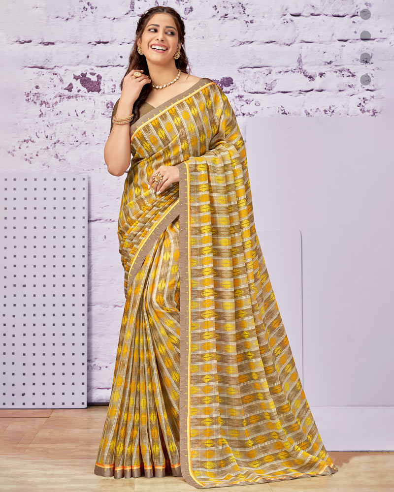 Vishal Prints Gold Printed Georgette Saree With Fancy Border