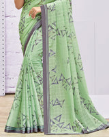 Vishal Prints Light Green Printed Georgette Saree With Fancy Border