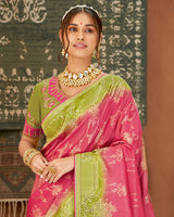 Vishal Prints Rose Pink And Green Art Silk Zari Weaving Saree With Diamond Work