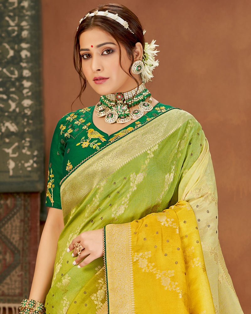 Vishal Prints Multi Art Silk Zari Weaving Saree With Diamond Work