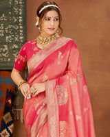 Vishal Prints Peach And Pink Art Silk Zari Weaving Saree With Diamond Work