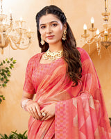 Vishal Prints Faded Red Digital Print Georgette Saree With Foil Print And Weaved Satin Patta