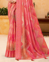 Vishal Prints Faded Red Digital Print Georgette Saree With Foil Print And Weaved Satin Patta