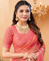 Vishal Prints Faded Red Digital Print Georgette Saree With Foil Print And Weaved Satin Patta