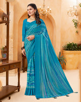 Vishal Prints Glacial Blue Digital Print Georgette Saree With Foil Print And Weaved Satin Patta