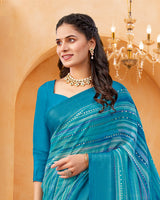 Vishal Prints Glacial Blue Digital Print Georgette Saree With Foil Print And Weaved Satin Patta