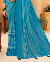 Vishal Prints Glacial Blue Digital Print Georgette Saree With Foil Print And Weaved Satin Patta