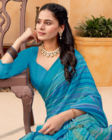 Vishal Prints Glacial Blue Digital Print Georgette Saree With Foil Print And Weaved Satin Patta