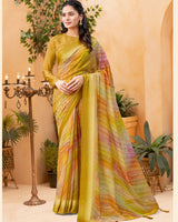 Vishal Prints Ginger Brown Digital Print Georgette Saree With Foil Print And Weaved Satin Patta
