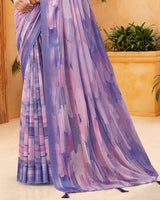 Vishal Prints Faded Purple Digital Print Georgette Saree With Foil Print And Weaved Satin Patta