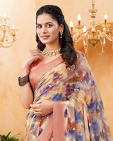 Vishal Prints Brownish Pink And Pale Taupe Digital Print Georgette Saree With Foil Print And Weaved Satin Patta