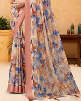 Vishal Prints Brownish Pink And Pale Taupe Digital Print Georgette Saree With Foil Print And Weaved Satin Patta
