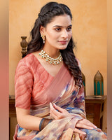 Vishal Prints Brownish Pink And Pale Taupe Digital Print Georgette Saree With Foil Print And Weaved Satin Patta