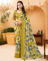 Vishal Prints Sandy Brown Digital Print Georgette Saree With Foil Print And Weaved Satin Patta