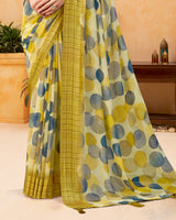 Vishal Prints Sandy Brown Digital Print Georgette Saree With Foil Print And Weaved Satin Patta