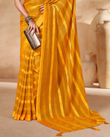 Vishal Prints Ochre Satin Brasso Designer Saree With Stone Work