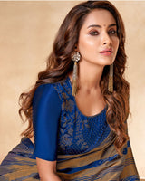 Vishal Prints Dark Blue Satin Brasso Designer Saree With Stone Work