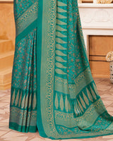 Vishal Prints Teal Blue Criva Crepe Digital Print Saree