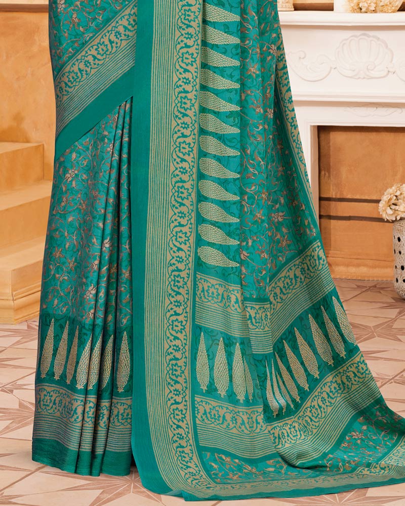 Vishal Prints Teal Blue Criva Crepe Digital Print Saree