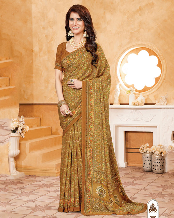 Vishal Prints Dark Mustard Criva Crepe Digital Print Saree