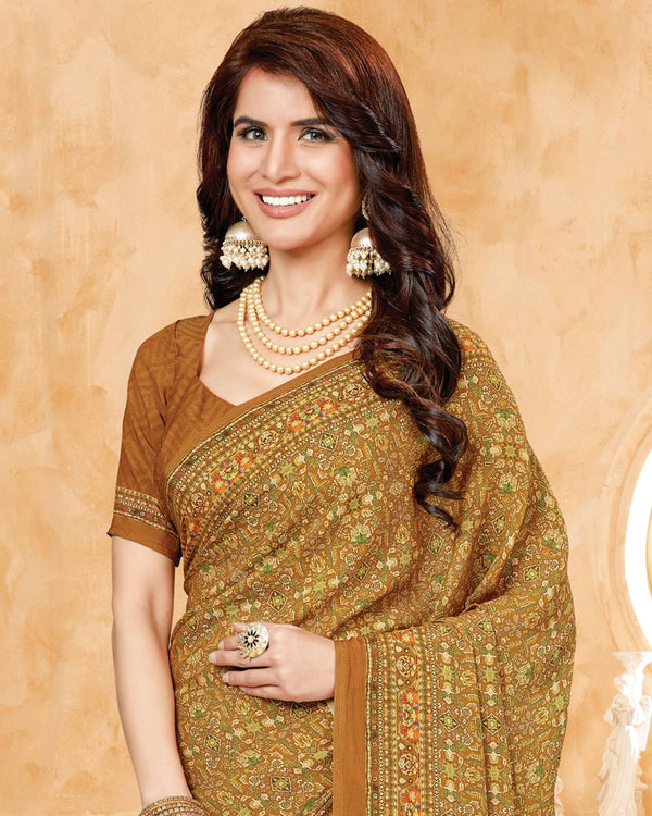 Vishal Prints Dark Mustard Criva Crepe Digital Print Saree