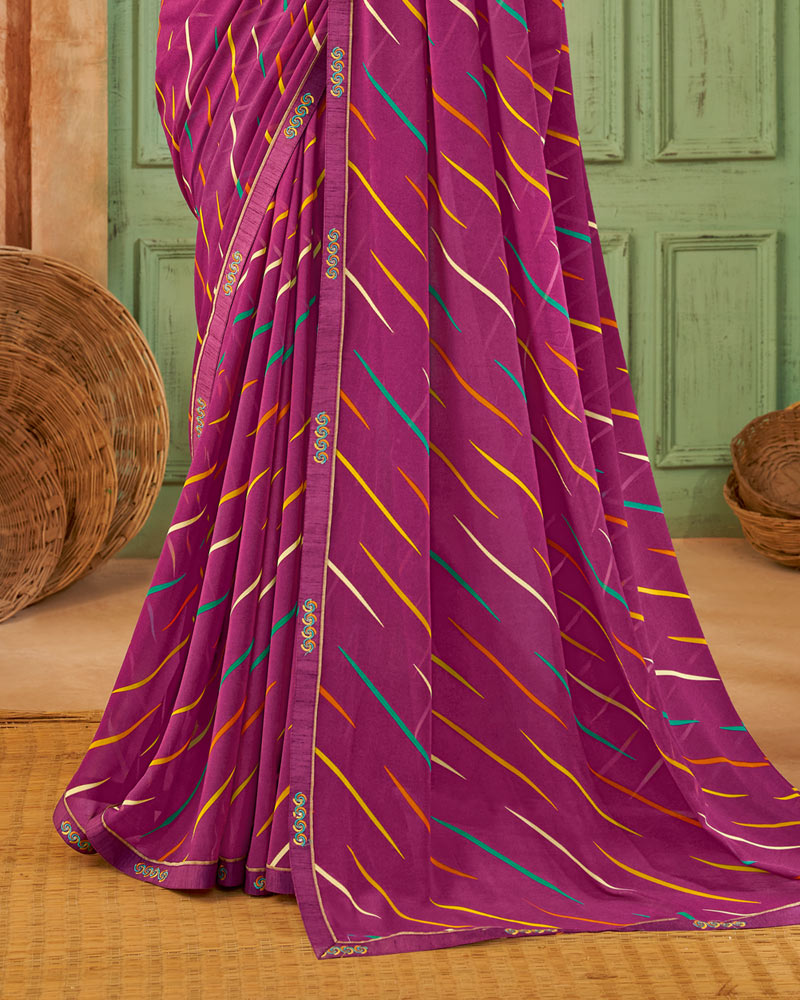 Vishal Prints Dark Fuchsia Weightless Printed Georgette Saree With Fancy Border