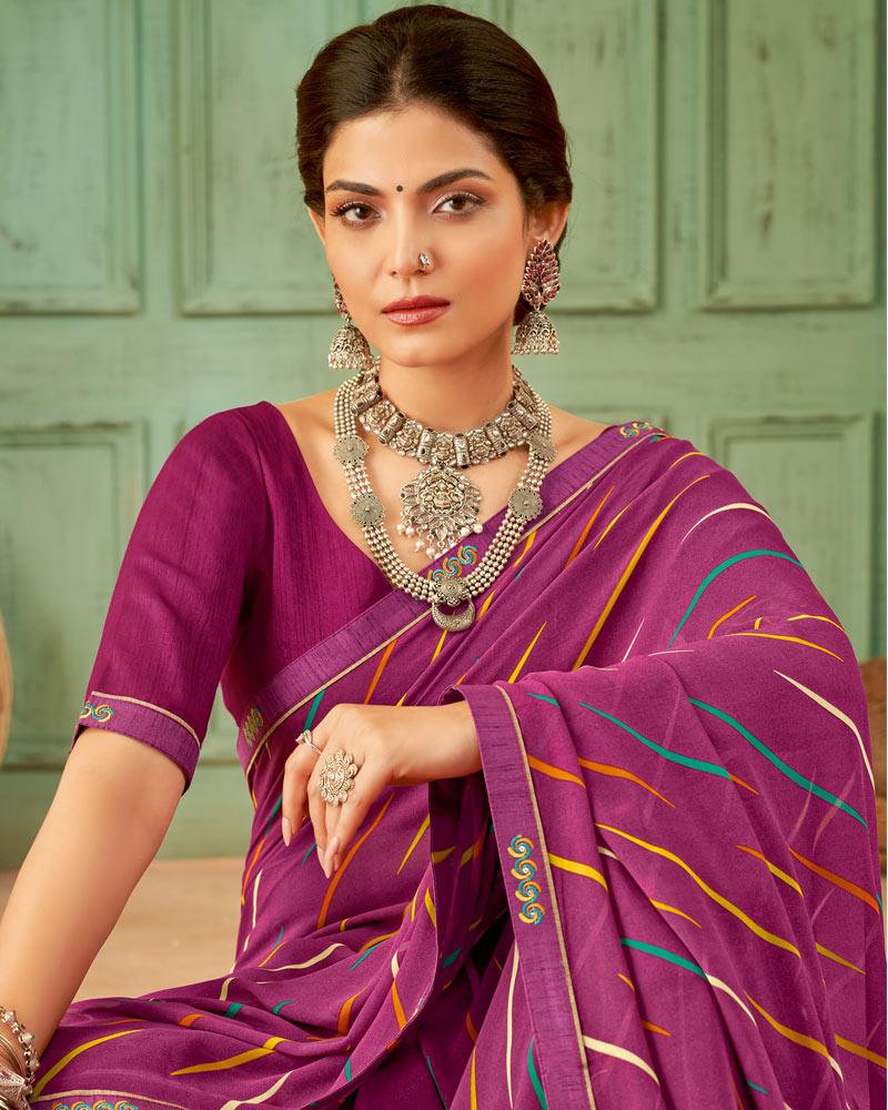 Vishal Prints Dark Fuchsia Weightless Printed Georgette Saree With Fancy Border