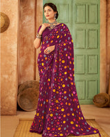 Vishal Prints Wine Weightless Printed Georgette Saree With Fancy Border