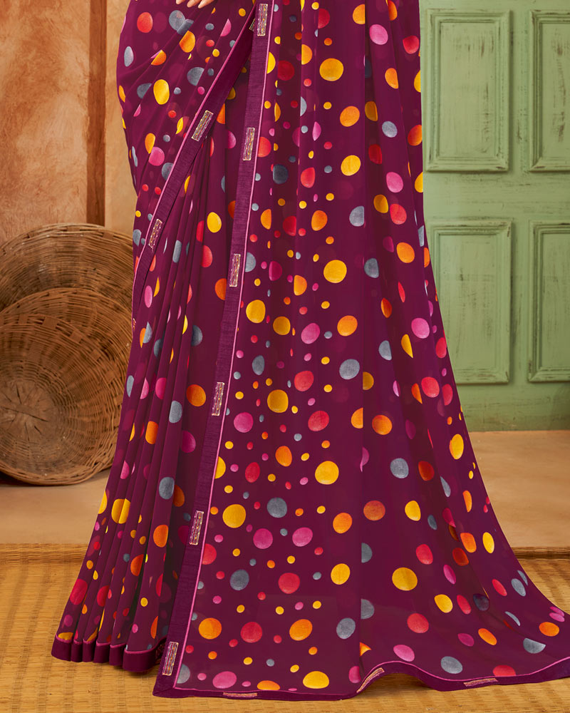 Vishal Prints Wine Weightless Printed Georgette Saree With Fancy Border