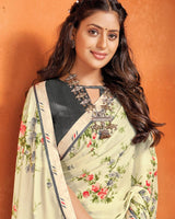 Vishal Prints Spanish White Printed Criva Crepe Saree With Fancy Border